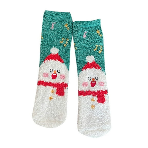 Arlun 1 Pair Christmas Cute Fuzzy Socks for Women Funny X-Mas Theme Graphic Printed Fluffy Thick Warm Winter Medium Tube Socks Fleece Soft Cozy Home Sleeping Casual Mid-Calf Socks Mint Green One Size