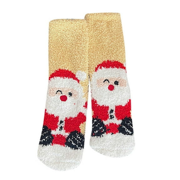 Arlun 1 Pair Christmas Cute Fuzzy Socks for Women Funny X-Mas Theme Graphic Printed Fluffy Thick Warm Winter Medium Tube Socks Soft Cozy Home Sleeping Casual Mid-Calf Socks Yellow One Size