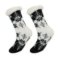 thumbnail image 1 of Arlun 1 Pair Christmas Fuzzy Floor Mid-Calf Socks for Women Winter Warm Thick Plush Lining Non Xmas Festival Home Socks Stylish Snowflake Pattern Print Slipper Socks Black One Size, 1 of 4