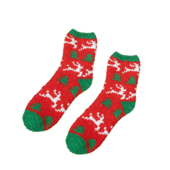 Arlun 1 Pair Christmas Fuzzy Mid-Calf Socks for Women Funny Holiday Winter Warm Soft Comfort Medium Tube Socks Cute X-Mas Novelty Thermal Home Slipper Socks Red One Size