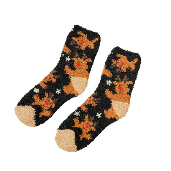 Arlun 1 Pair Christmas Fuzzy Mid-Calf Socks for Women Funny Holiday Winter Warm Soft Comfort Fleece Medium Tube Socks Cute X-Mas Novelty Thermal Home Slipper Socks Black One Size