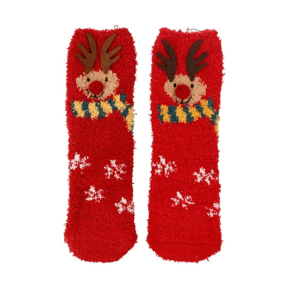 Arlun 1 Pair Lined Medium Tube Socks for Women Fuzzy Cozy Soft House Mid-Calf Socks Cute Snowman Reindeer Santa Graphic Design Grippers Slipper Socks for Christmas Red8 One Size