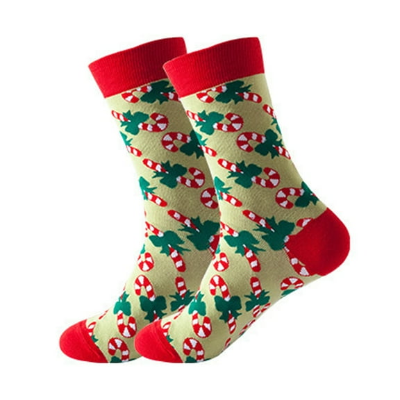 Arlun 1 Pair Fun Crazy Christmas Mid-Calf Socks for Women 2025 Fall Winter Novelty Colorful Festival Xmas Trees Printed Medium Tube Socks Gifts for Happy Xmas Beige One Size