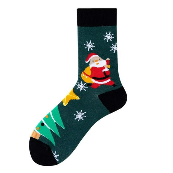 Arlun 1 Pair Funny Christmas Socks for Women Xmas Holiday Santa Pattern Mid-Calf Socks 2025 Novelty Soft Non Medium Tube Socks Dark Green One Size