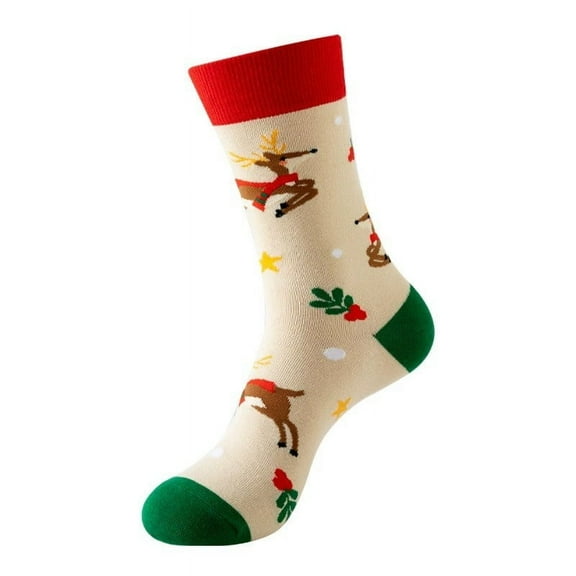 Arlun 1 Pair Funny Crazy Christmas Medium Tube Socks for Men Women Novelty Colorful Festival Xmas Cute Graphic Printed Cozy Casual Mid-Calf Socks Unisex Gifts for Happy Xmas Beige One Size
