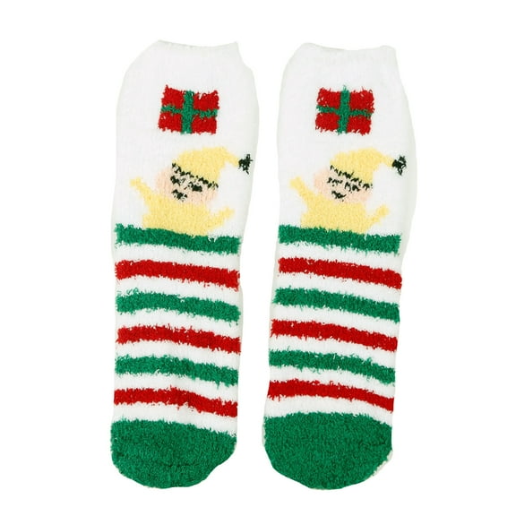 Arlun 1 Pair Fuzzy Christmas Medium Tube Socks for Women Cozy Warm Fluffy Plush Bed Socks Cute Coral Xmas Gift Indoor Stocking Velvet Sleeping Floor Mid-Calf Socks Yellow One Size