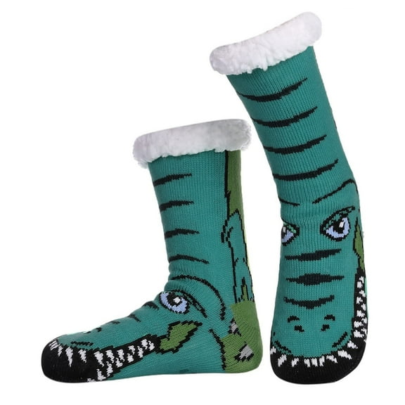 Arlun 1 Pair Men's Fuzzy Slipper Socks Cute Crocodile Graphic Soft Cozy Fluffy Grips Socks Winter Warm Non Christmas Mid-Calf Casual Socks for Christmas Gifts Dark Green One Size