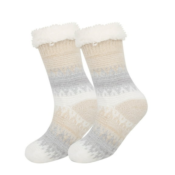 Arlun 1 Pair Men's Winter Thermal Fleece Lining Knit Slipper Socks Soft Warm Cozy Fuzzy Fluffy Christmas Socks with Sole Non Skid Bottom Fashion Cute X-Mas Graphic Mid-Calf Socks 3-Yellow One Size