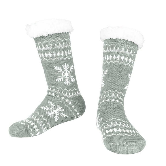 Arlun 1 Pair Men's Winter Thermal Lining Knit Slipper Socks Soft Warm Cozy Fuzzy Fluffy Christmas Socks with Sole Non Skid Bottom Fashion Cute X-Mas Graphic Mid-Calf Socks Silver One Size