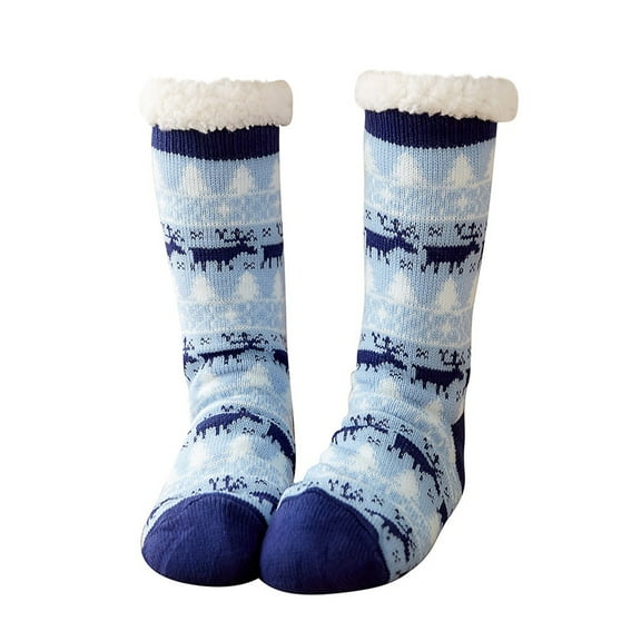Arlun 1 Pair Men's Winter Thermal Fleece Lining Knit Slipper Socks Soft Warm Cozy Fuzzy Fluffy Christmas Socks with Sole Non Skid Bottom Fashion Cute X-Mas Graphic Mid-Calf Socks 4-Sky Blue One Size