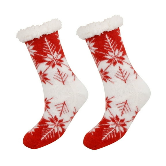 Arlun 1 Pair Men's Winter Thermal Lining Knit Slipper Socks Soft Warm Cozy Fuzzy Fluffy Christmas Socks with Sole Non Skid Bottom Fashion Cute X-Mas Graphic Mid-Calf Socks 2-Red One Size