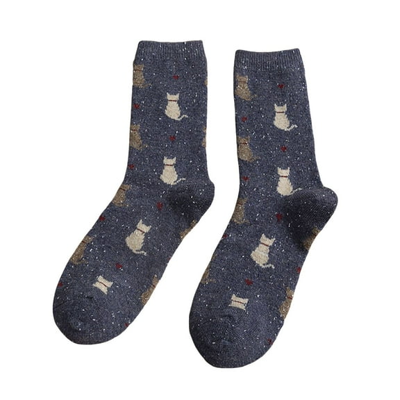 Arlun 1 Pair Thick Warm Cat Print Casual Socks for Women Cozy Homewear Fashion Warm Medium Tube Socks Fall Winter Comfort Mid-Calf Socks for Daily Wear Navy One Size