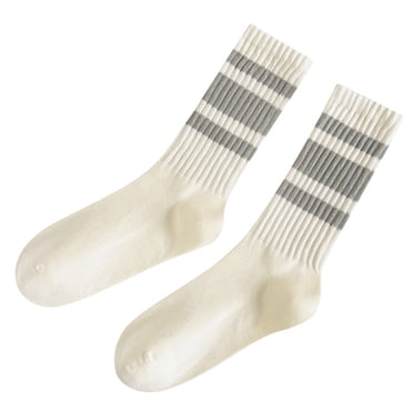 Arlun 1 Pair Unisex Mid-Calf Socks Retro Striped Printed Novelty Socks Vintage Casual Crew Socks Sporty Calf Socks Comfort Breathable Tube Cotton Socks for Men Women Light Gray2 One Size
