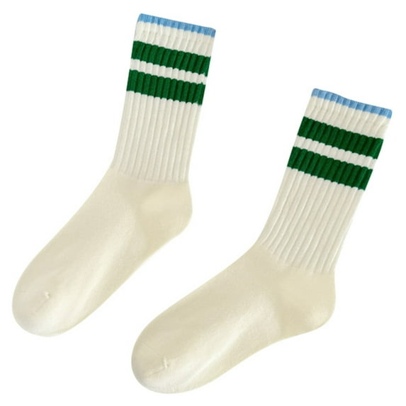 Arlun 1 Pair Unisex Mid-Calf Socks Retro Striped Printed Novelty Socks Vintage Casual Crew Socks Sporty Calf Socks Comfort Breathable Tube Cotton Socks for Men Women Green One Size