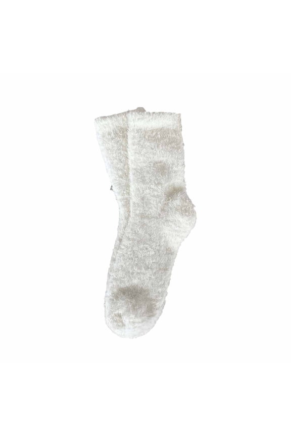1 Pair Warm Cozy Cloud Medium Tube Socks for Women Soft Comfort Fabric Fuzzy Socks Warm Home Sleep Winter Solid Color Preppy Mid-Calf Socks for Everyday Wear White2 One Size