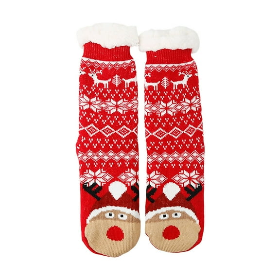 Arlun 1 Pair Women's Christmas Holiday Mid-Calf Socks Fluffy Trim Sherpa Lined Warm Sleep Medium Tube Socks Colorful Vintage Crazy Winter Soft Warm Comfort Socks Red3 One Size