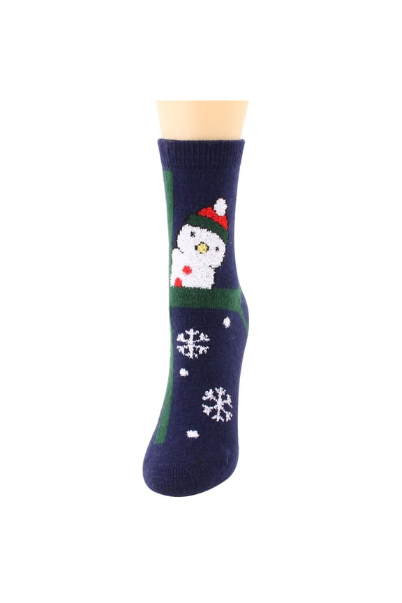 1 Pair Womens Cute Santa Christmas Mid-Calf Socks Knit Slippers Winter Warm Mid-Calf Socks Fluffy Soft Home Sleeping Medium Tube Socks Navy One Size