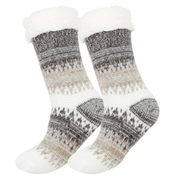 Arlun 1 Pair Womens Fuzzy Slipper Grips Socks 2025 New Christmas Fluffy Winter Warm Lining Mid-Calf Socks Soft Non Thick Thermal Cozy Plush Medium Tube Socks Khaki One Size