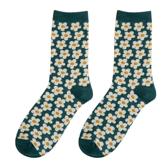 Arlun 1 Pair Womens Vintage Cozy Medium Tube Socks Comfort Soft Cute Neutral Cotton Mid-Calf Socks 2025 Fashion New Exquisite Patterns Socks for Gift Fall Winter Green1 One Size