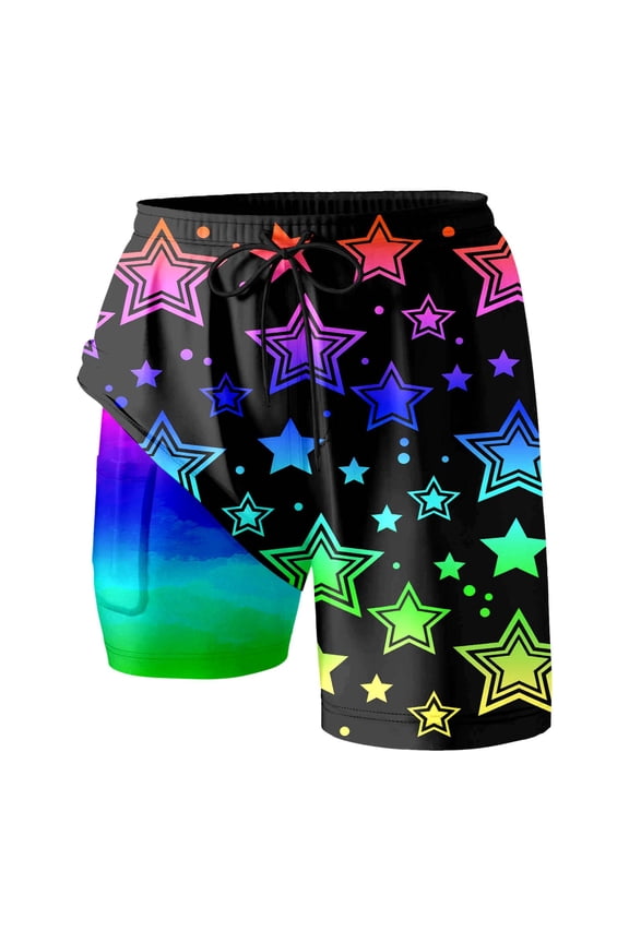 Arlun 2 in 1 Swim Shorts for Women Plus Size Stylish Printed and Compression Liner Swim Trunks Ladies Drawstring Elastic Waisted Quick Dry Built-In Board Shorts with Pocket 14-Black XXXL