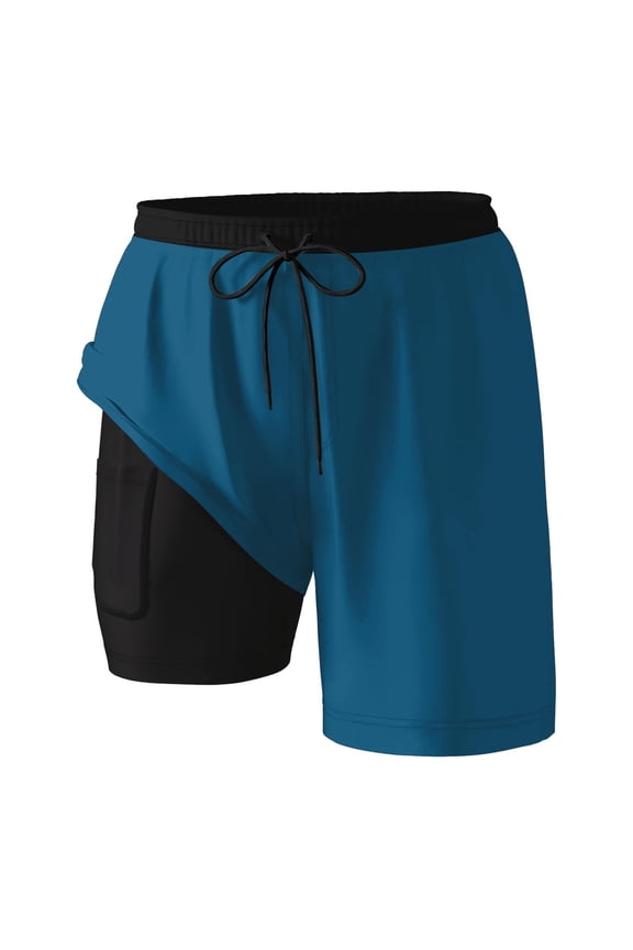 Arlun 2 in 1 Swim Shorts for Women Plus Size Stylish Printed and Compression Liner Swim Trunks Ladies Drawstring Elastic Waisted Quick Dry Built-In Board Shorts with Pocket 3-Blue XXL