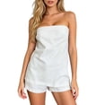 thumbnail image 1 of Arlun 2 Piece Sets for Women Summer Linen Sleeveless Strapless Tube Top with Side Slit Button Design Casual Matching Shorts Set Simple Solid Color Loose Beach Vacation Outfits White XL, 1 of 6