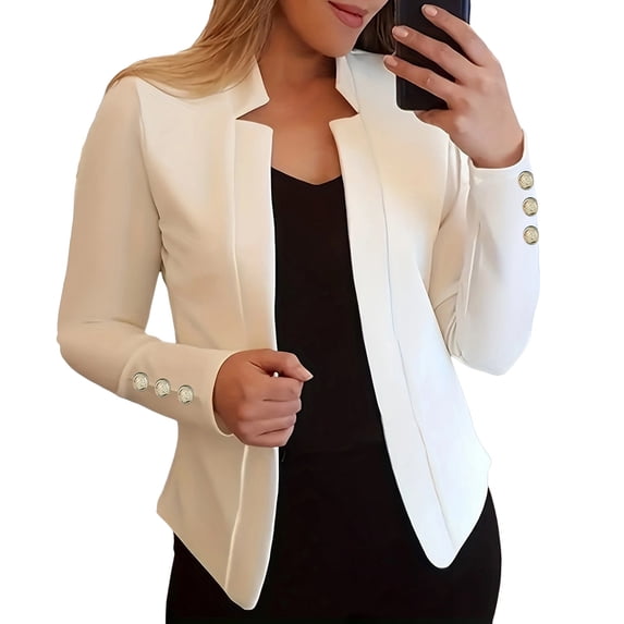 Arlun 2025 Casual Blazers Jackets for Women Plus Size Lightweight Long Sleeve Open Front Coats Business Casual Solid Color Lightweight Comfy Slim Fitted Office Work Suits White XL