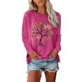 thumbnail image 1 of Arlun,2025 Fall Crew Neck Long Sleeve T Shirts Plus Size Fashion Graphic Printed Loose Fit Comfortable Lightweight Tops Soft Baggy Lounge Tops Hot Pink S, 1 of 4