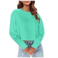 thumbnail image 1 of Arlun,2025 Fall New Cropped T Shirts for Women Crew Neck Long Sleeve Solid Color Basic Tops Loose Fit Comfortable Simple Going out Casual Tshirts Mint Green XXL, 1 of 5