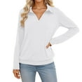 thumbnail image 1 of Arlun 2025 Fall Winter Womens Polo T-Shirts Long Sleeve Banded Bottom Solid Color Tops Business Casual Collared V-Neck Pullovers Loose Soft Comfortable Tee Shirts White XL, 1 of 4