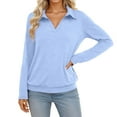 thumbnail image 1 of Arlun 2025 Fall Winter Womens Polo T-Shirts Long Sleeve Banded Bottom Solid Color Tops Business Casual Collared V-Neck Pullovers Loose Soft Comfortable Tee Shirts Sky Blue S, 1 of 4
