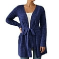 thumbnail image 1 of Arlun 2025 Fashion Belted Open Front Cardigans Long Sleeve Lightweight Layering Casual Lace up Cardigan V-Neck Long Sleeve Solid Color Soft Comfortable Long Cardigan Outwear Dark Blue XXL, 1 of 6