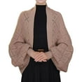 thumbnail image 1 of Arlun 2025 Fashion Hollow out Knitted Shawl Cardigans Women's Checkered Design Lantern Sleeve Open Front Sweaters Coat Soft Comfort Pure Loose Fall Winter Long Sleeve Outwear Khaki One Size, 1 of 3