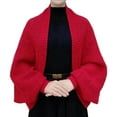 thumbnail image 1 of Arlun 2025 Fashion Hollow out Knitted Shawl Cardigans Women's Checkered Design Lantern Sleeve Open Front Sweaters Coat Soft Comfort Pure Loose Fall Winter Long Sleeve Outwear Red One Size, 1 of 3