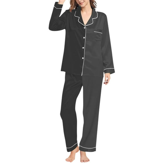 Arlun 2025 Lightweight Fall Winter Pajamas Set For Women Fashion Color Block Gradual Loungewear Button Down Long Sleeve And Soft Thin Breathable Pants Casual Loose Comfy Sleepwear Pjs Black XXL