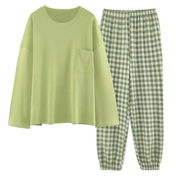 Arlun 2025 New Fall Pajamas Set for Women Fashion Stripes Printed 2 Piece Pjs Crewneck Long Sleeve Built-In Padding Tshirts and Baggy Long Pants Sleepwear Loungewear Green XXL