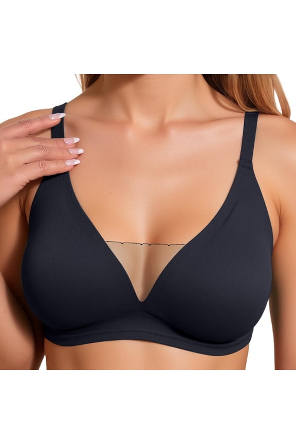 ,2025 New Jelly Seamless Bras for Women Deep V-Neck Mesh Lace Wireless Bras Smoothing Push up Bralettes Full Coverage No Underwire Bra Soft Comfy Breathable Bra Black XL