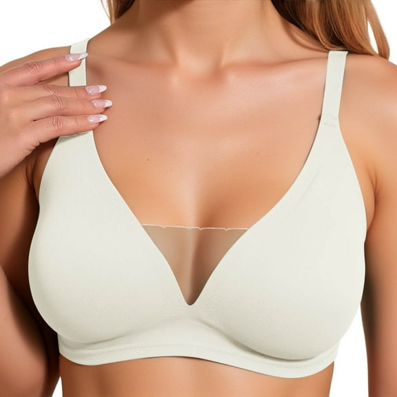 Arlun,2025 New Jelly Seamless Bras for Women Deep V-Neck Mesh Lace Wireless Bras Smoothing Push up Bralettes Full Coverage No Underwire Bra Soft Comfy Breathable Bra White S