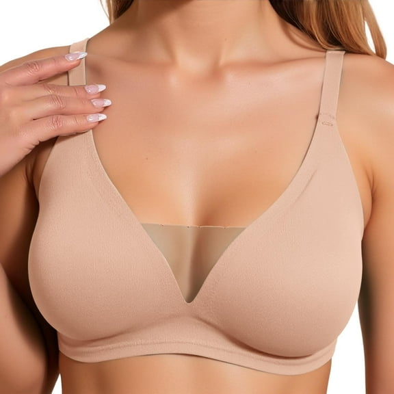 Arlun,2025 New Jelly Seamless Bras for Women Deep V-Neck Mesh Lace Wireless Bras Smoothing Push up Bralettes Full Coverage No Underwire Bra Soft Comfy Breathable Bra Beige XXL