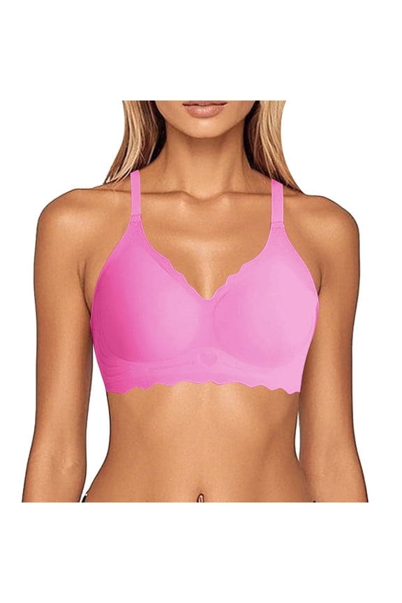 ,2025 New Seamless Wireless Bra for Women with Jelly Soft Support and Side Lifting Bralettes Fashion Scalloped Soft Comfortable Thin Full Coverage Bra Hot Pink XXL