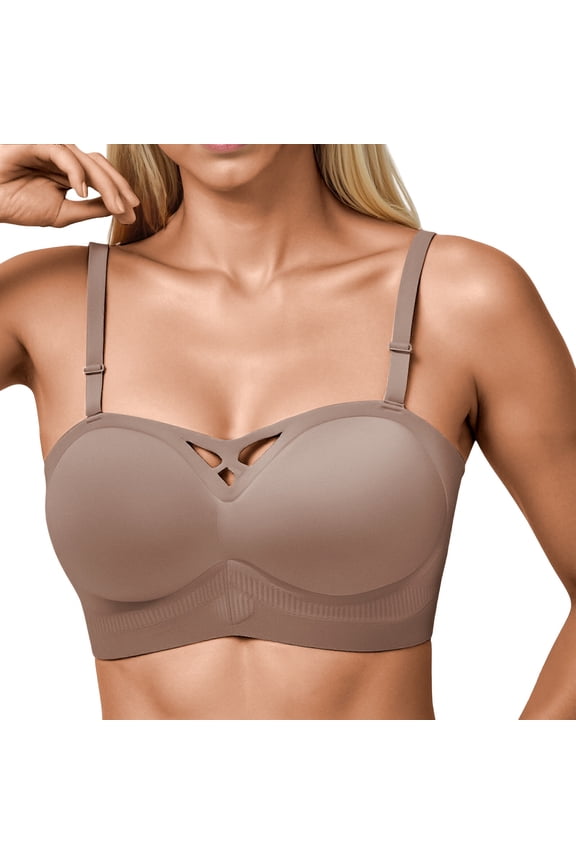,2025 New Smooth Seamless Bras, No Underwire Comfortable Supportive Bra,Solid Color Lightweight Cut out Design Breathable Bras, Full Coverage Push up Bralettes Coffee M
