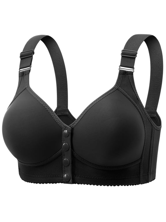 ,2025 Wireless Front Buckle Bras for Women Comfortable No Underwire Fixed Cup Full Coverage Bras Front Closure Supportive Bras Push up Lightweight Breathable Bras Black 40