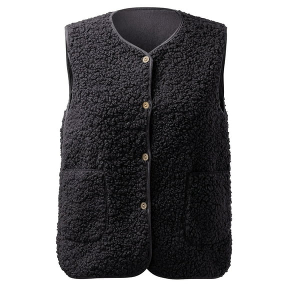 Arlun 2025 Womens Sweater Vests Fuzzy Fleece Sleeveless Vests Tops Button Down Casual Outwear Soft Comfortable Warm Solid Color Cute Vest With Pockets Black XL