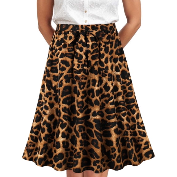 Arlun 2026 Oktoberfest Vintage Pleated Skirts Women's Floral/Wave Point/Plaid/Leopard Print Knee Length A-Line Midi Skirts with Pockets Casual Stylish Festival Outfit 12-Brown XXL