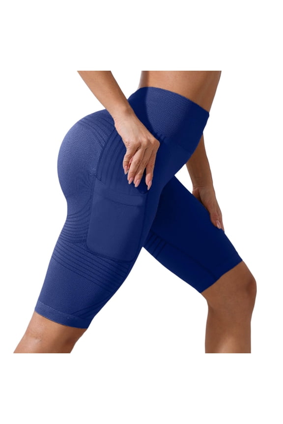 3D Anti Cellulite Leggings with Pockets Slim Move Cellulite High Waisted Workout Shorts for Women Push-Up Sculpting Tummy Control Yoga Fitness Pants Navy M
