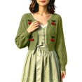 thumbnail image 1 of Arlun 3D Cherry Cropped Cardigan Sweater for Women Classic Crew Neck Open Front Long Sleeve Chunky Cardigans Cute Trendy Fall Winter Button down Short Outerwear, 1 of 6