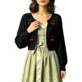 thumbnail image 1 of Arlun 3D Cherry Cropped Cardigan Sweater for Women Classic Crew Neck Open Front Long Sleeve Chunky Cardigans Cute Trendy Fall Winter Button down Short Outerwear, 1 of 6