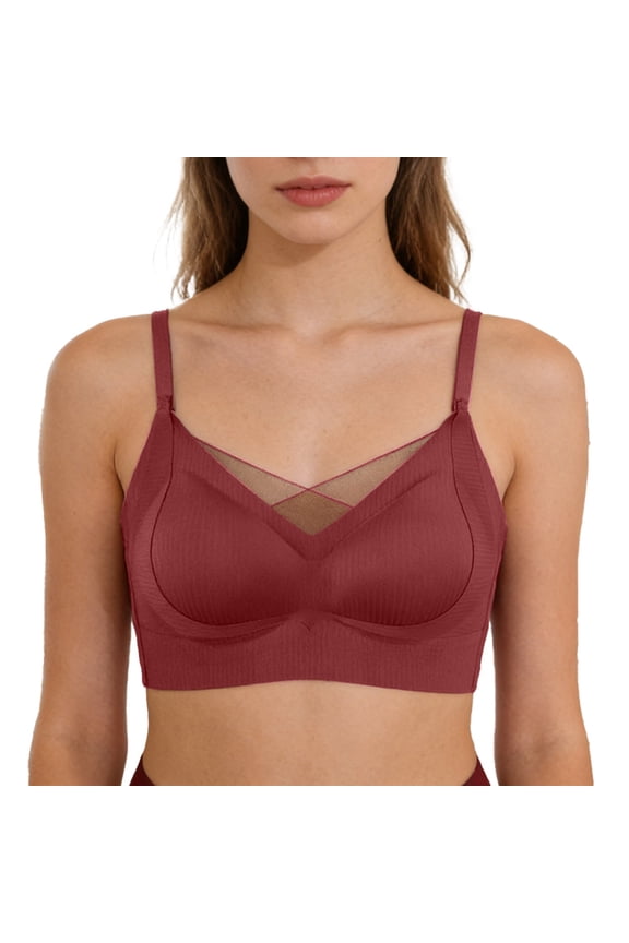 3D Stereo Cup Push up Bras for Women Full Coverage No Underwire Soft Supportive Casual Bra V-Neck Lace Mesh Splicing Breathable Comfort Bralettes 40