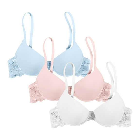 Arlun 3PC Women's Plunge Push Up Bras Smooth Breathable Lace Demi Cup T-Shirt Bras Supportive Lightweight Comfortable Soft Padded Bralettes Blue 70B