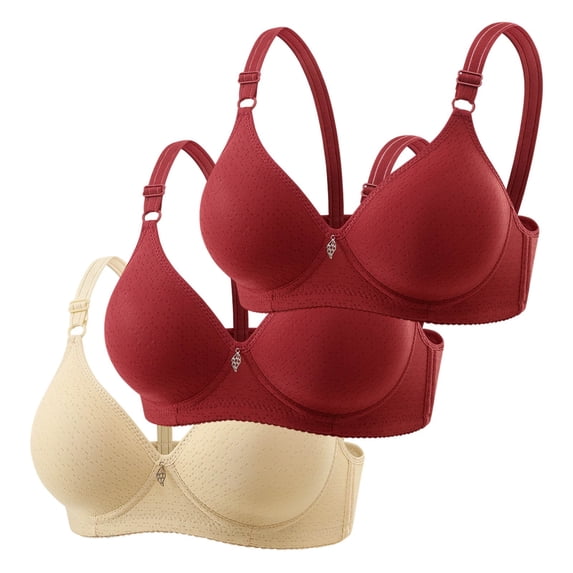 Arlun 3PCS Soft Wireless Comfort Bras for Women No Underwire Push up Seamless Bralettes Plus Size Breathable Thin Cup Wire Free Full Coverage Support Everyday Bras Red 40